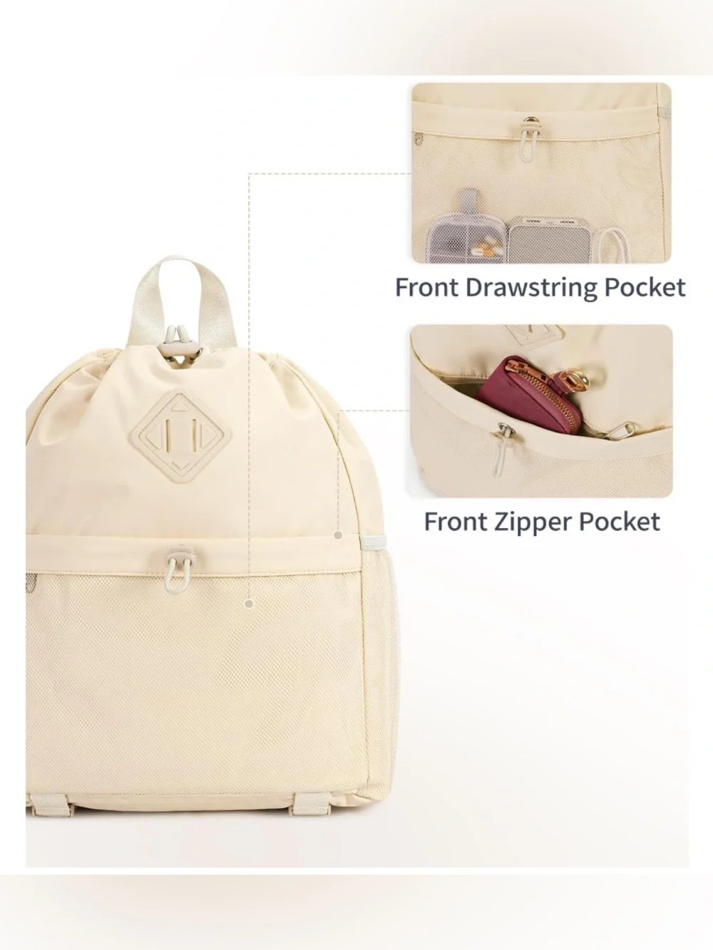 Light Mint Drawstring Backpack with Mesh Pockets